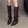 Retro Thick Heel Pants Boots Pointed Boots Long Boots Women's 2025 New Autumn and Winter Black Stacking Boots Long Knight Boots