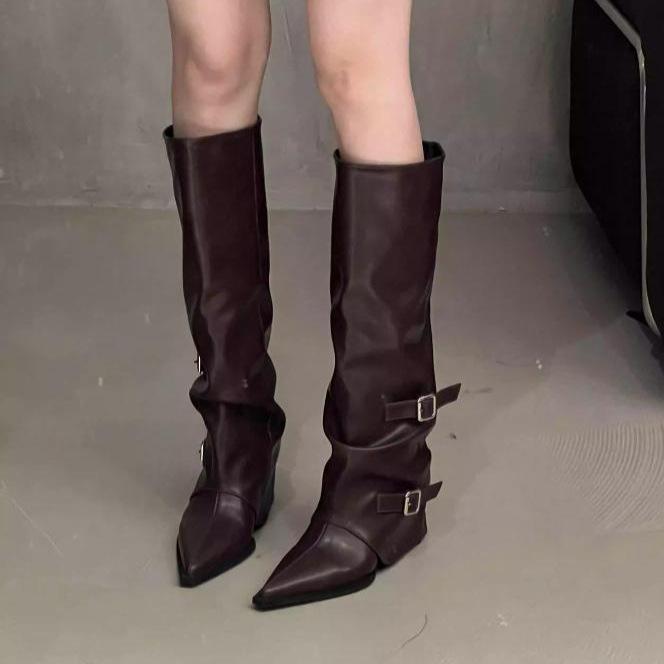 Retro Thick Heel Pants Boots Pointed Boots Long Boots Women's 2025 New Autumn and Winter Black Stacking Boots Long Knight Boots