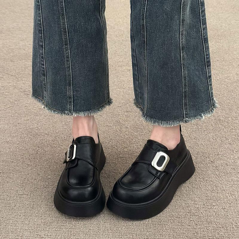British Versatile Retro Brown Buckle Single Shoes for Women's Spring New Platform Small Leather Shoes for Women