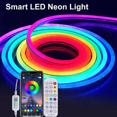 Smart RGBIC Neon LED Strip Light USB Bluetooth Music Sync Flexible Waterproof Lighting Tape for Gaming Desk Room DIY Party Decor