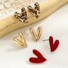 6PCS Minimalist Red Love Heart Stud Earrings for Women Girl Gold Color Metal Geometric Earrings  Aesthetic Party Jewelry Gifts
