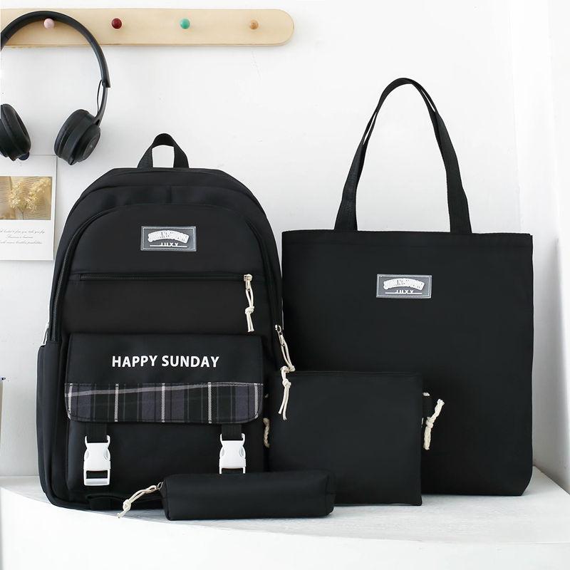 4 Pcs Large Capacity Versatile Nylon Cloth Backpack for Junior High School Students Bag Elementary School Students, Fresh and Versatile Backpacks
