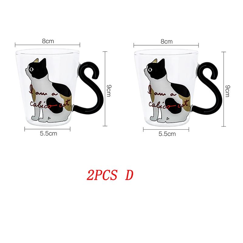 1-2pcs 250 ml Cute Black Cat Glass Coffee Mug Set Handgrip Animal Shaped Milk Water Juice Mugs Tea Cup Japanese Style Gift