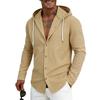 Men’s Linen Hooded T-Shirt, Casual Breathable Striped Shirt, Cardigan, Trendy Loose-Fit Top