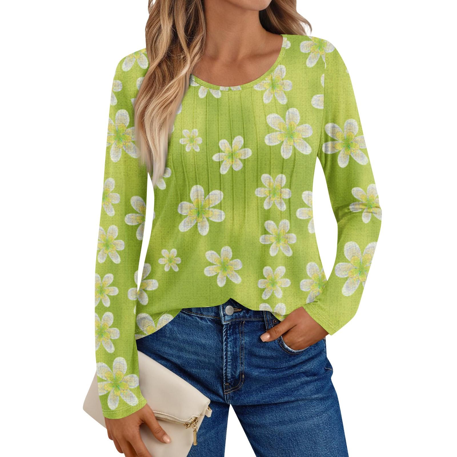 

Женские рубашки с длинным рукавом, графические футболки, повседневные базовые топы, пуловеры L зелёный