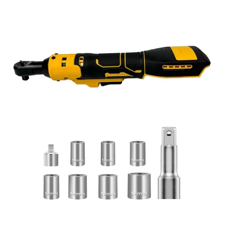 Cordless Electric Ratchet Wrench Set 400RPM Cordless Ratchet Wrench 3/8" 7 Sockets 1/4" Adapter Variable Speed