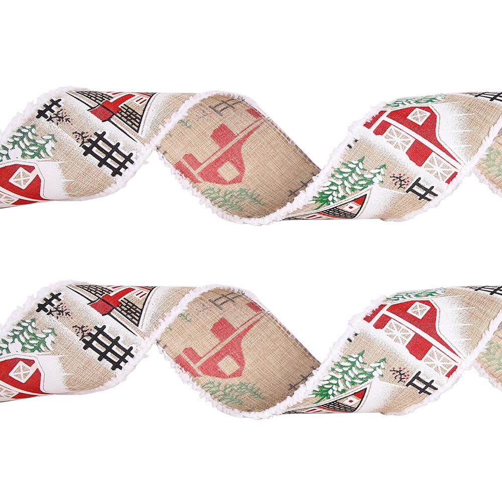 6 Delightful Meter Cartoon Christmas Ribbon With Cozy House Design Perfect For Holiday Gift Wrapping