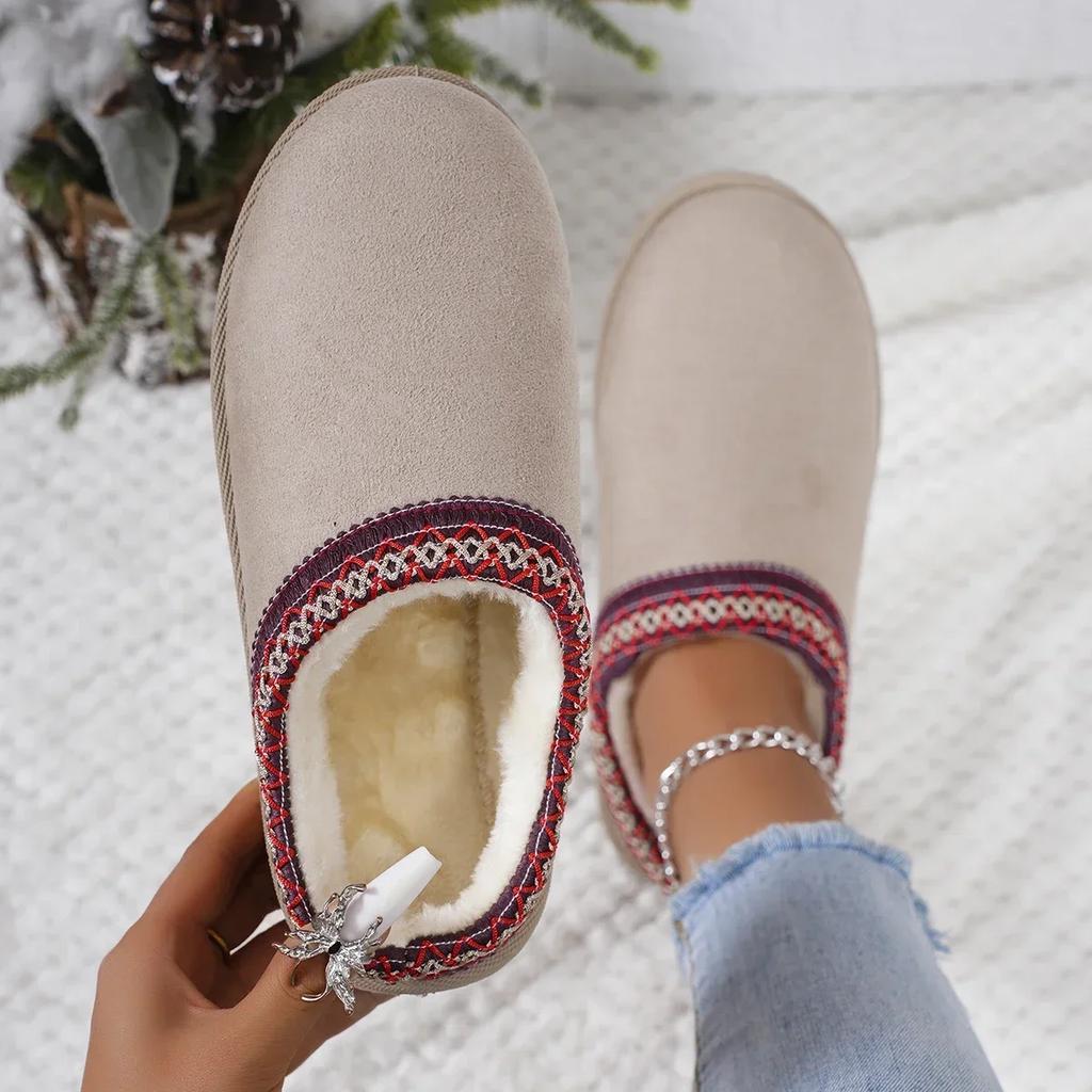 Winter 2025 New Cashmere Warm Thick Sole Heelless Covered Half Mop Cashmere Warm