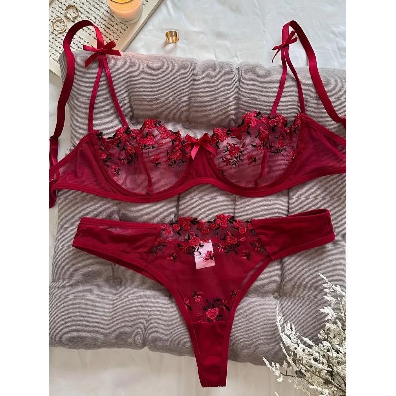 

Ночь Красивый Сексуальный Женский Комплект Нижнего Белья 2 Части Цветочная Вышивка Нижнее Белье Сексуальное Эротическое Белье Комплект Нижнего Белья L бордовый