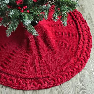 Christmas Tree Skirt 24 Inches Rustic Red/white Knit Christmas Tree Skirt for Winter Holiday Decor Thick Xmas Tree Mat