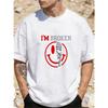 Plus Size Men'S Sports T-Shirts, Soft Breathable Casual Tees, I'M Broken with Smile And Skull Graphic, Edgy And Humorous Design, Comfortable