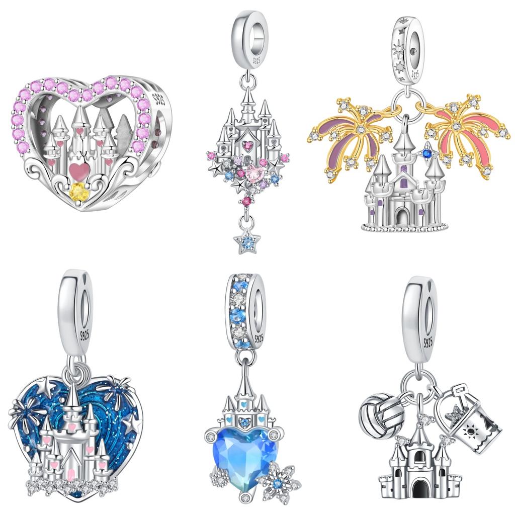 Orstarry 925 Silver Charm Heart-Shaped Romantic Castle Bead Pendant For Bracelet DIY Jewelry Making Women Gift