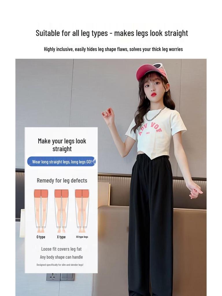 Stylowe letnie spodnie z szerokimi nogawkami z jedwabiu lodowego dla dużych dziewcząt - Wszechstronne, wyszczuplające i codzienne