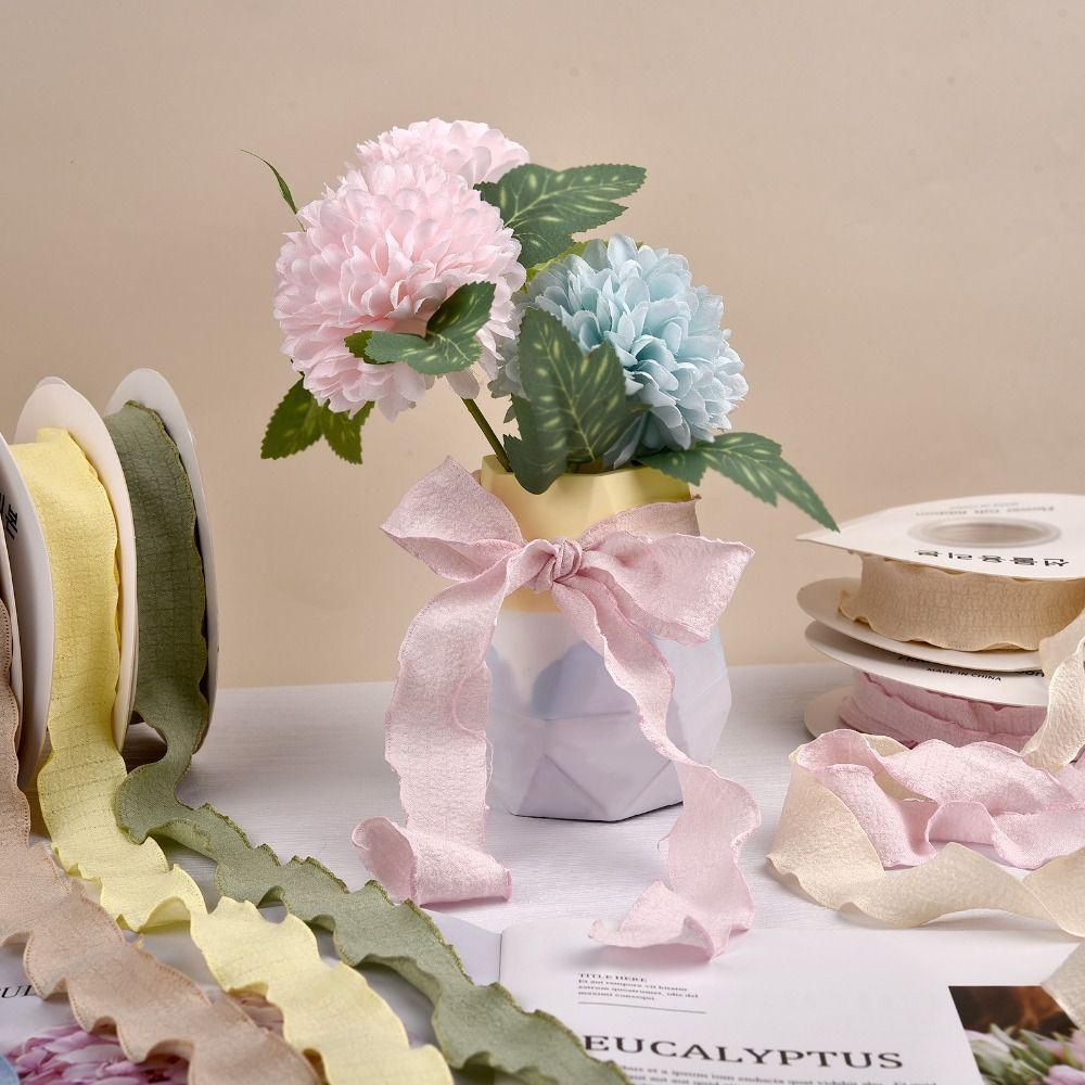 10 yards 4cm Handmade Frayed Edged Satin Chiffon Silk Ribbon For Wedding Invitation Wrapping Bouquets Birthday Party Decor Gifts