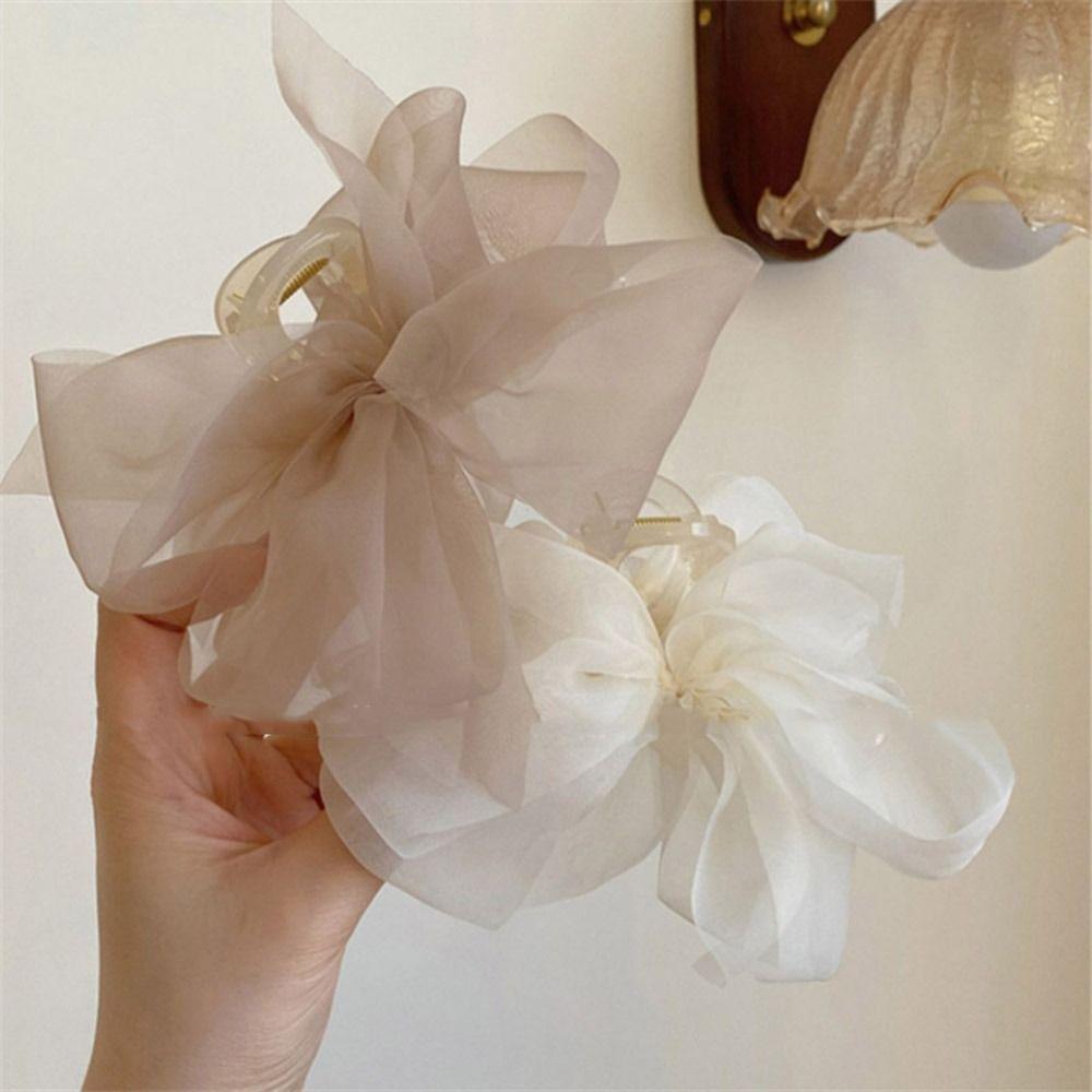 Hairgrips Ponytail Holder Mesh Bow Hair Claw Women Hair Clip Korean Shark Clip Hair Crab Clip