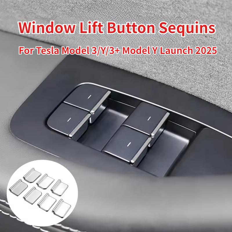 For Tesla Model 3/Y/3+ for Model Y Launch 2025 Window Lift Button Sequ Trim ABS Chrome Window Switch Button Cover Accessories