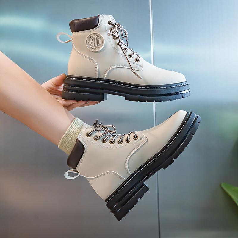 

Men s shoes couple Martin boots autumn high-top retro tooling short shoes outdoor thick-soled big yellow boots B801 40 [Female code] бежевий