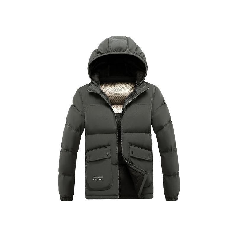 Lightweight Cotton Coat Men's Winter Solid Color Graphene Slim Fit Removable Hat Thickened Hooded Jacket Men