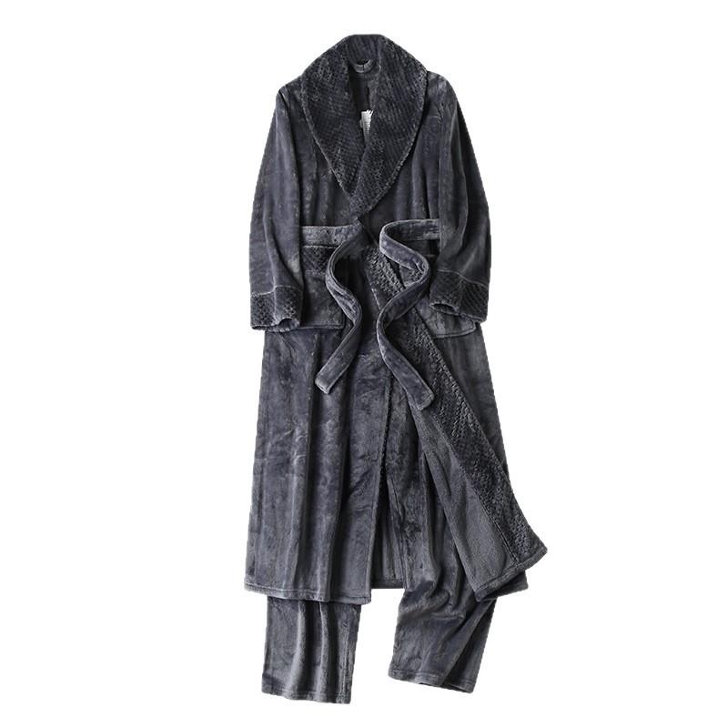 Men's Plush Fleece Robe Set Bathrobe Spa Robes With Pockets Soft Winter Shawl Collar Long Sleeve Robe Warm Pants Set for Men Fluffy Homewear Sleepwear