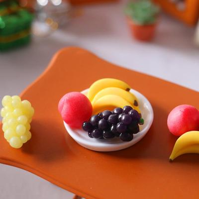 6Pcs Mini Simulation Obst Platte Trauben Banane Pfirsich Puppenhaus Küche Dekoration