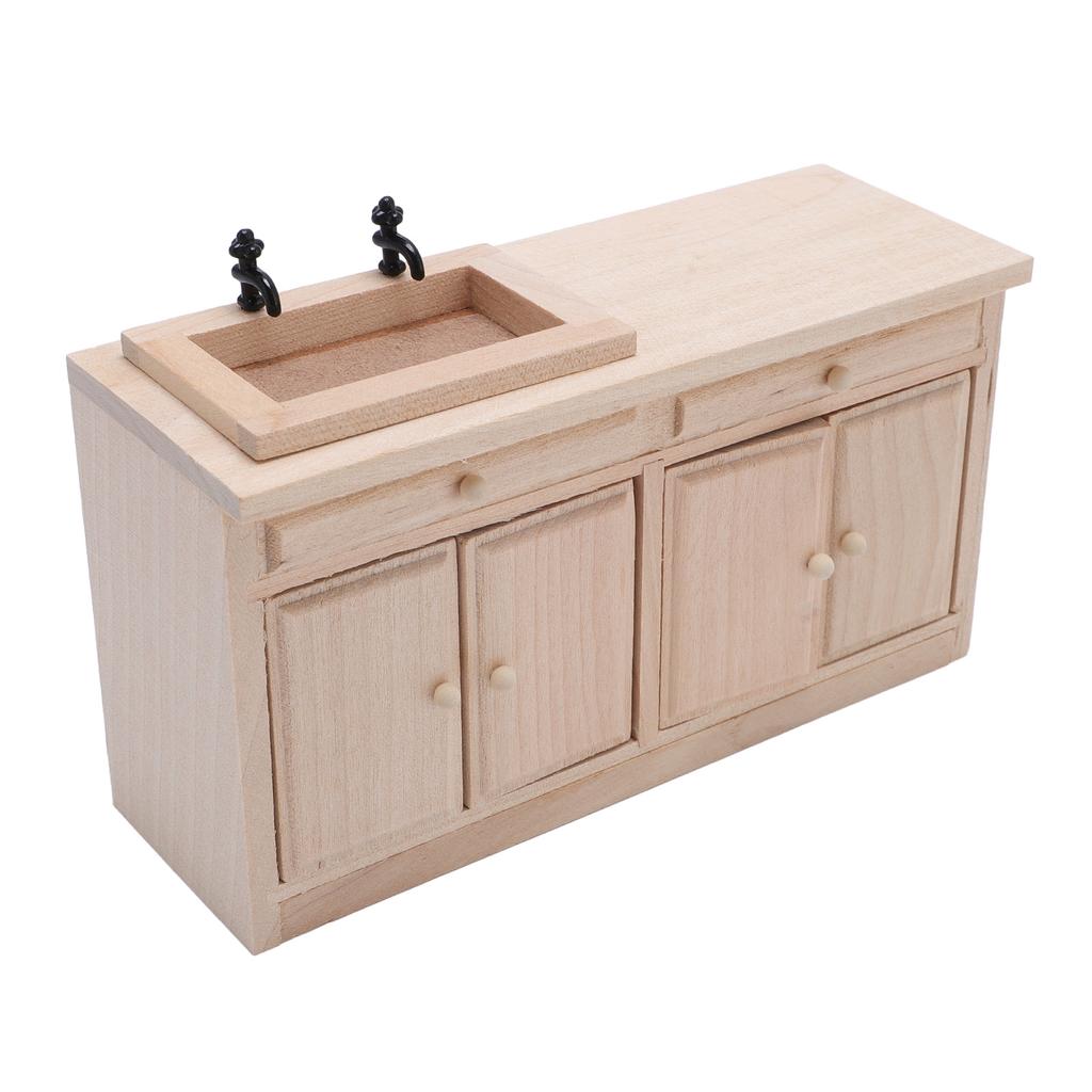 1/12 Scale Basin Sink Miniature Washbasin Cabinet Wood Simulation Furniture Sink for Doll House Acce