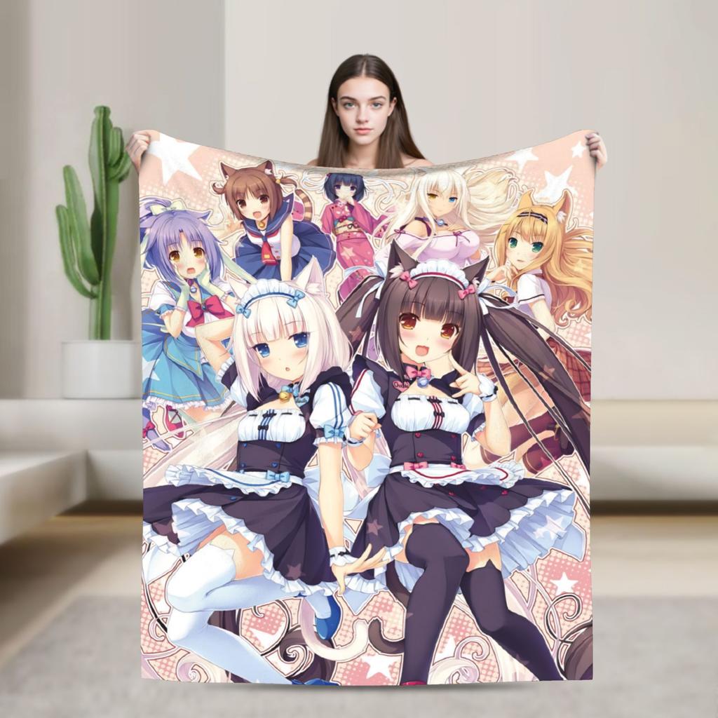 Soft Warm Blanket Picnic Nekopara Cartoon Game Throw Blanket  Flannel Bedspread For Living Room Fashion Sofa Bed Cover