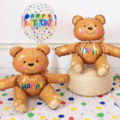 Cartoon Assembling Sitting Bear Birthday Cartoon Aluminum Film Balloon Children'S Baby Boys And Girls First Year Party Decoration Arrangement