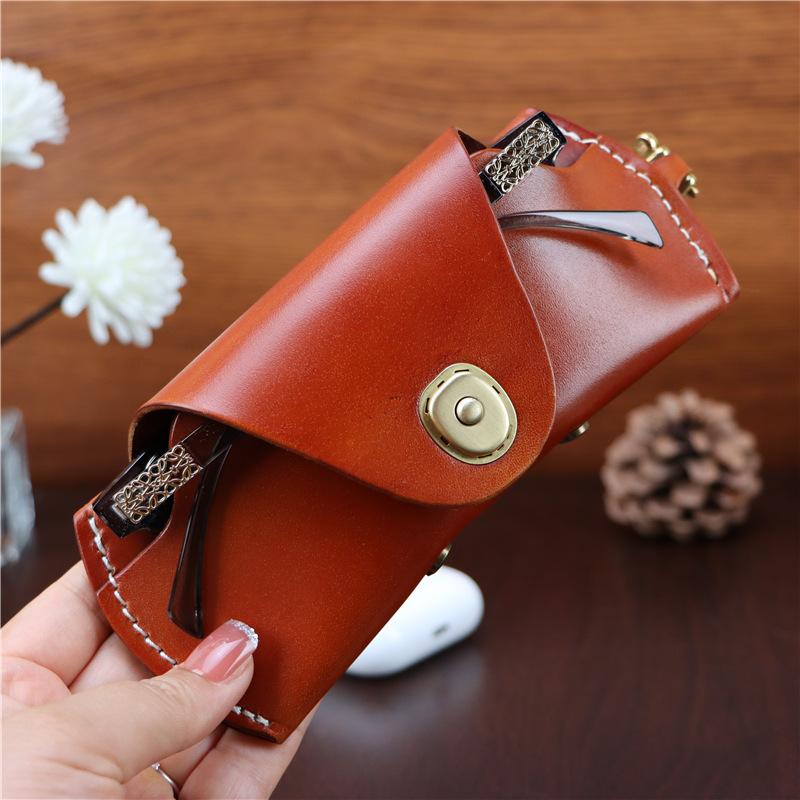 First Layer Cowhide Glasses Case, Myopia Glasses, Reading Glasses, Sun Sunglasses, Men'S Women'S Portable Fashion Lanyard, Genuine Leather Storage Box