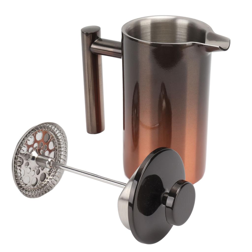 French Press Coffee Tea Maker with Filter Double Layer 304 Stainless Steel Gradient Ramp for