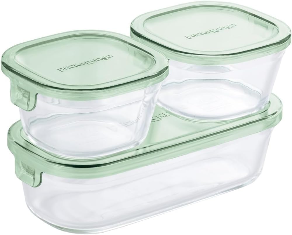 Iwaki Glas Aufbewahrungsset aus Pack Hitzebeständigen Behältern, Grün, 3, & Mikrowellenherd, PS-PRN-3G2