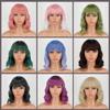 MERISIHAIR Women Short Bob Natural Wavy Pink Wig with Bangs Synthetic Fiber Short Water Wave Wig Daily Wear Cosplay