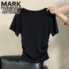 Mark Fairwhale Women's Square Neck Ruched Slim-Fit Short Sleeve T-Shirt
