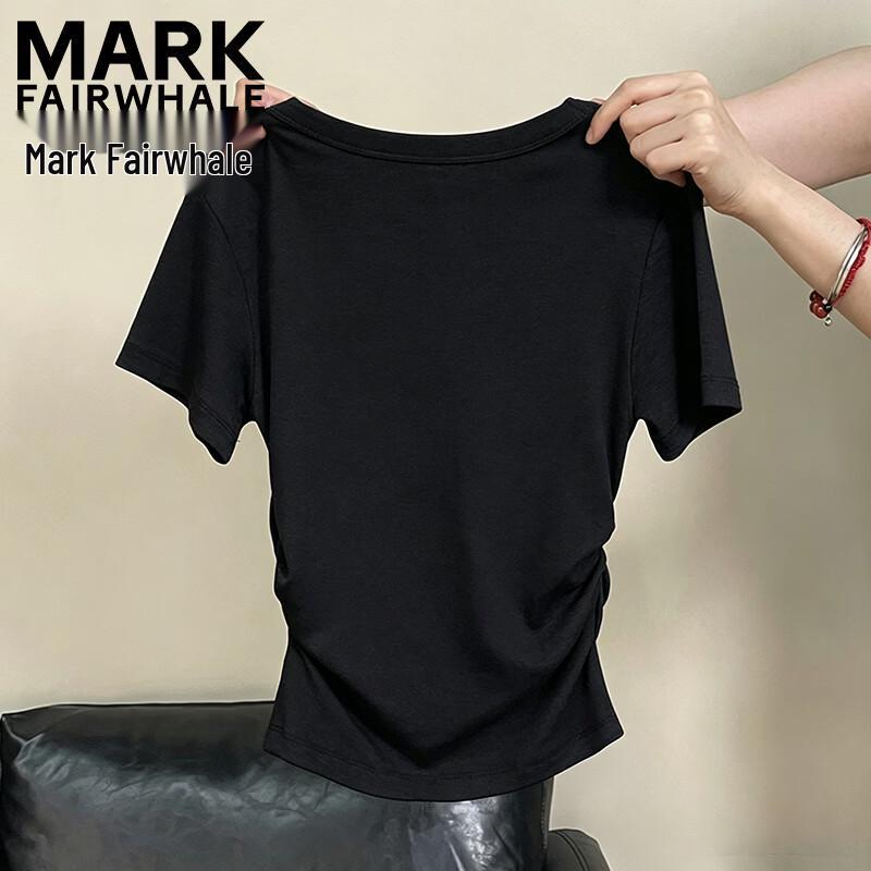 Mark Fairwhale Women's Square Neck Ruched Slim-Fit Short Sleeve T-Shirt
