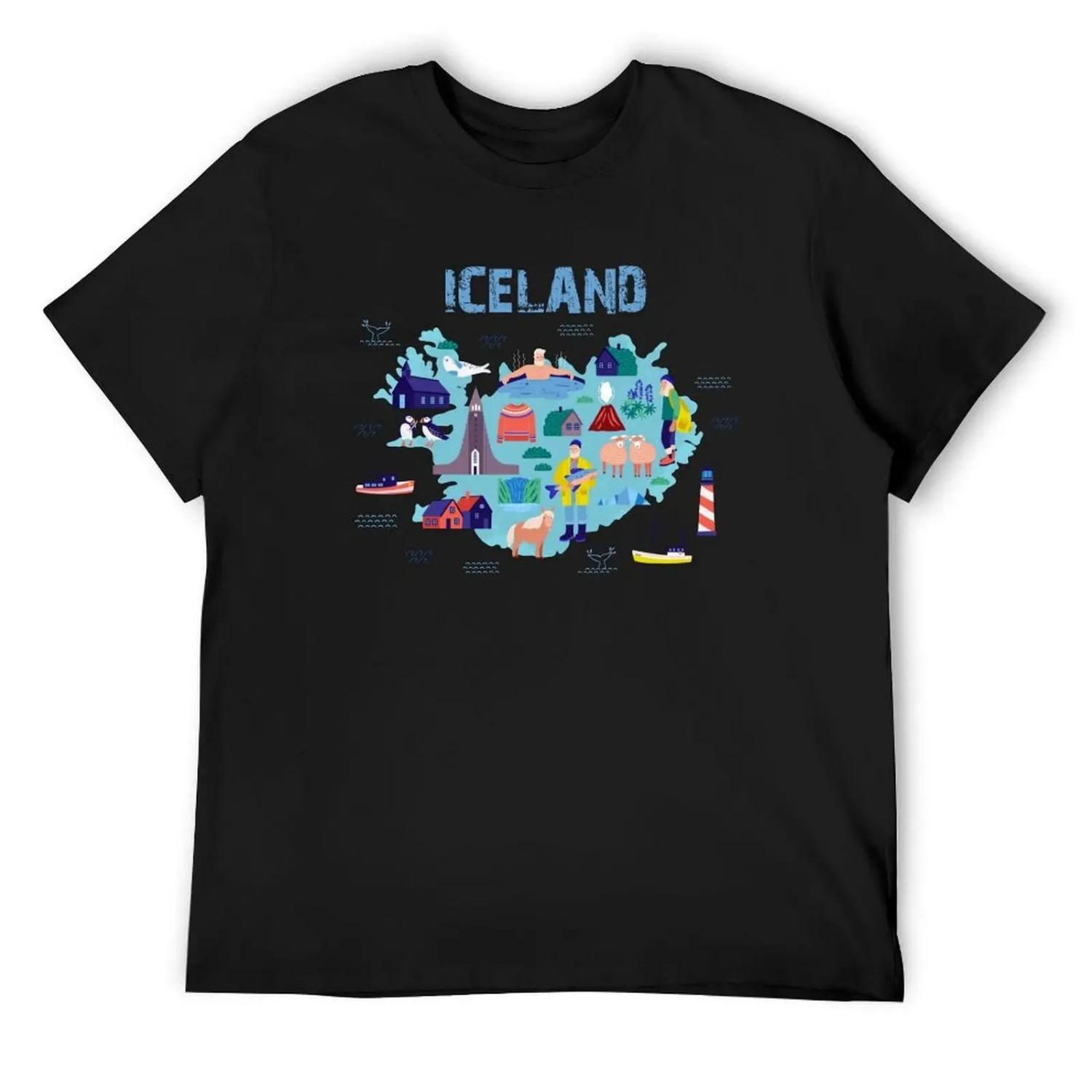 ICELAND map T-Shirt graphics sublime shirts graphic tee blacks men clothing S