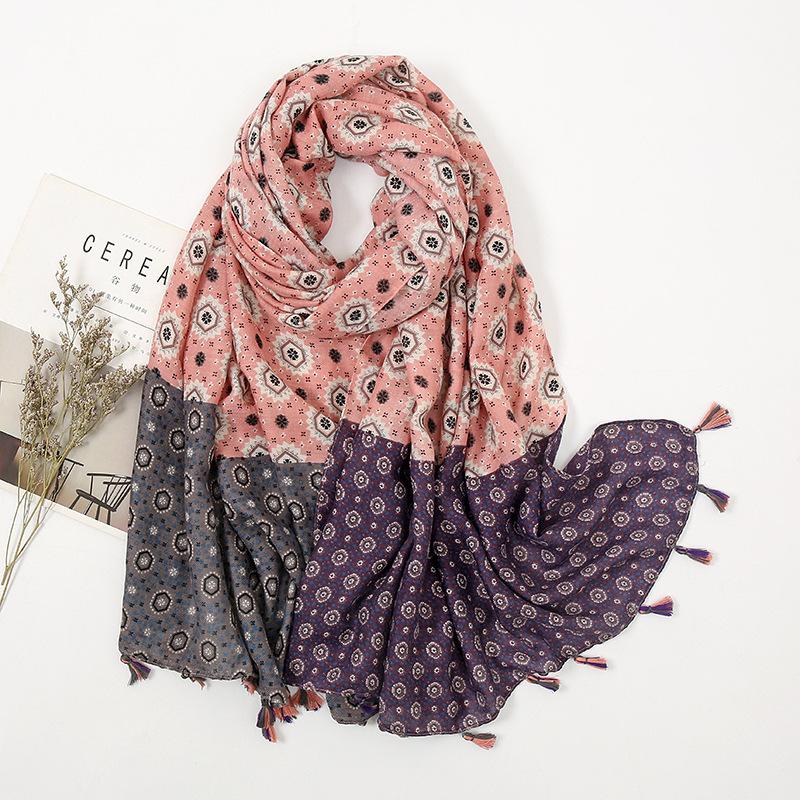 Fashion Women Bohemina Aztec Floral Patchwork Tassel Scarf Lady Print Shawls and Wraps Female Foulards Echarpe Designer 180*90Cm