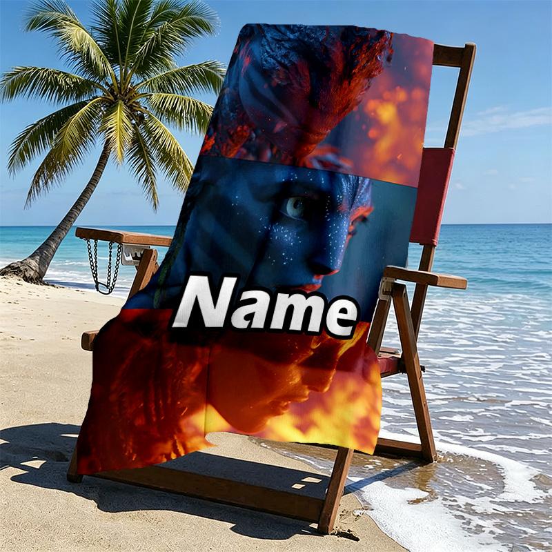 Custom Name Personalized Avatar Print Beach Towel, for Trip Camping Beach Party Home Decor, Birthday Gift for Family & Friends