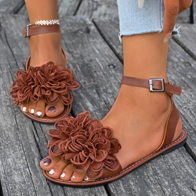 Mode Elegante Blume Flache Sandalen für Damen 2025 Sommer Neu Voyeur Damen Pumps Seide Flach Knöchelschnalle Sandalen Schuhe für Damen