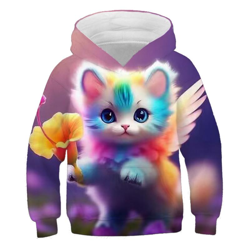 Barnkläder Flicka Huvtröjor Långärmade Tecknad 3D Katttryck Barn Vår Höst Kläder Fritidskläder Söt Utomhusflicka Kläder Toppar