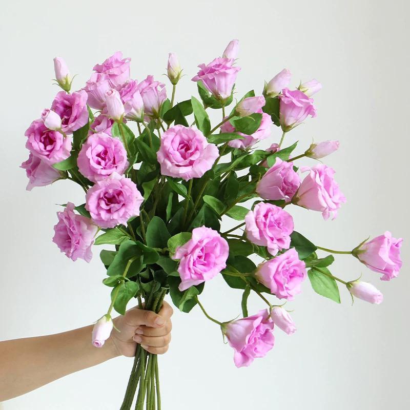 8Pcs Purple Faux Eustoma Bouquet Soft Touch Silk Lisianthus Flowers Home Decor Wedding Centerpiece Floral Arrangement Bouquet