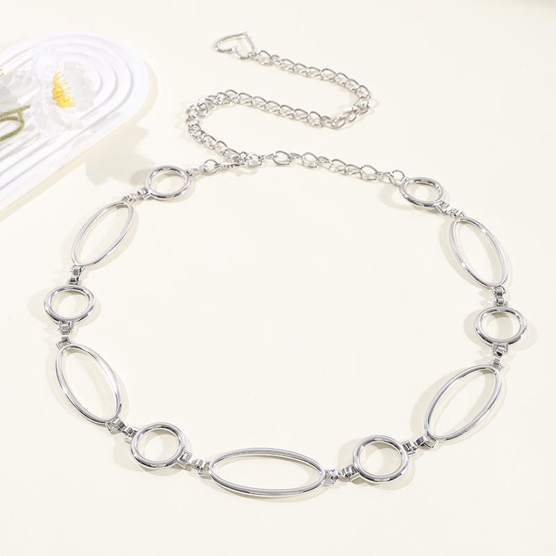 New hollow engraving oval hanging plated metal waist chain women's fashion simple suit dress waist accessories women