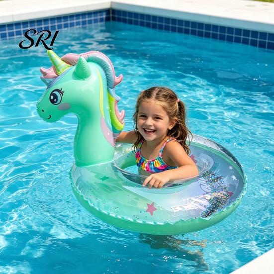 Cartoon Horse Swimming Ring Swim with Seat Handle Kids Inflatable Thickened Float PVC Summer Pool Tube Toy Leak-proof