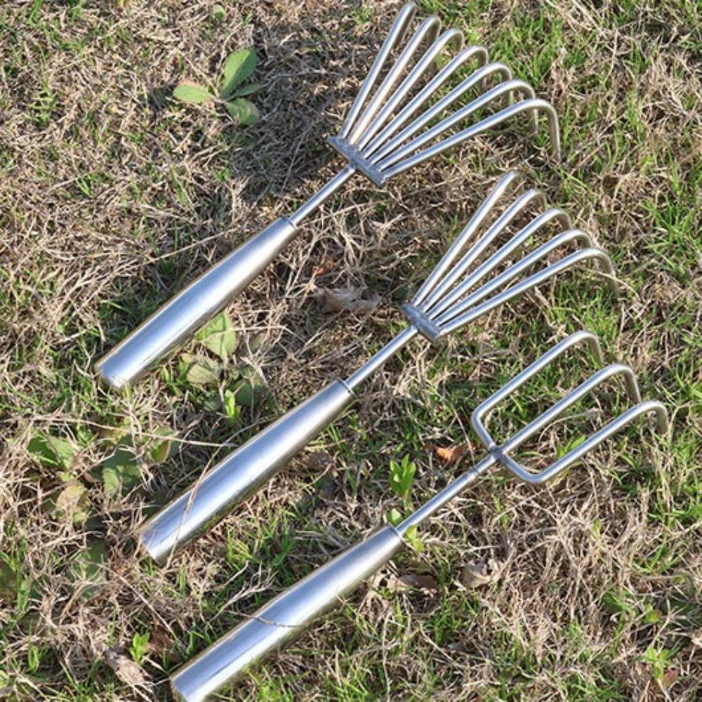 2-7 Teeth Garden Rake Stainless Steel Forged Weed Puller  for Soil Loosening Weed Removal