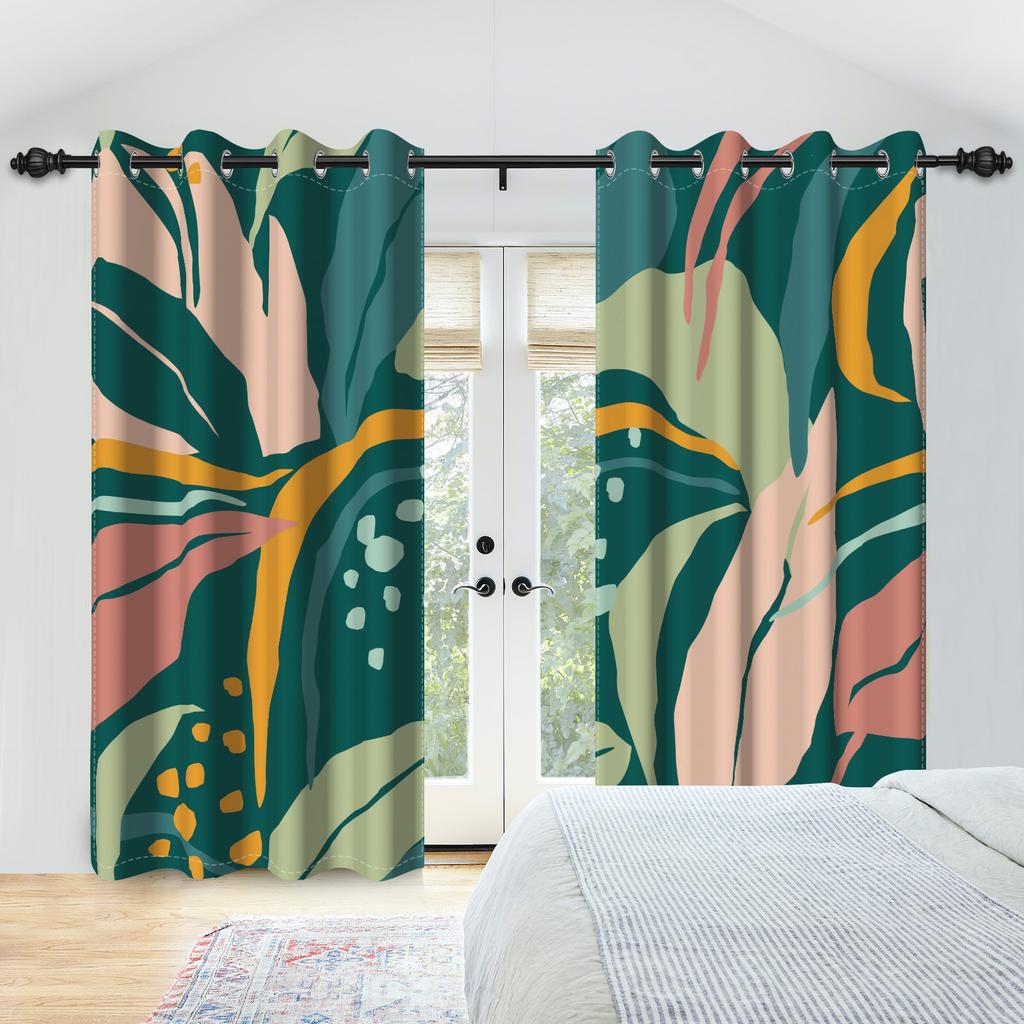 2pc Modern Leaves Window Curtains Home Interior Curtains Medieval Minimalism Nordic Abstract Bedroom Curtains Polyester Fabric