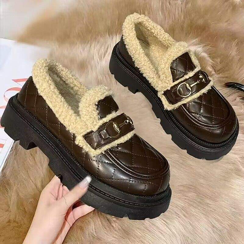 31-46 Grande taille automne et hiver Mary Jane chaussures plates à semelle plate pour femmes 2025 extérieur antidérapant 43 velours chaud chaussures en coton 44