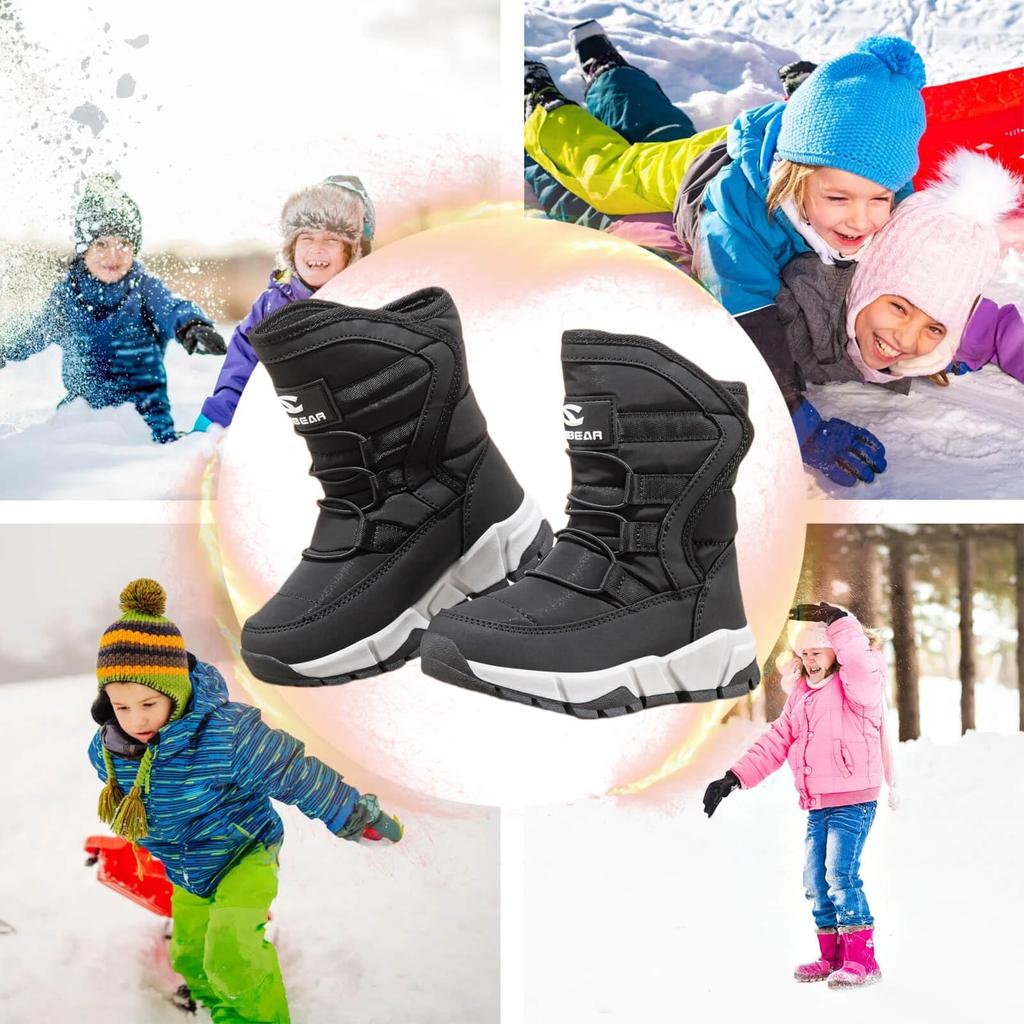 Kumonise Snow Junior Waterproof Winter Boots for Snow Size 23 Kids' Boots, Boys' Snowshoes, Girls' Boots, Kids' Play, Black,