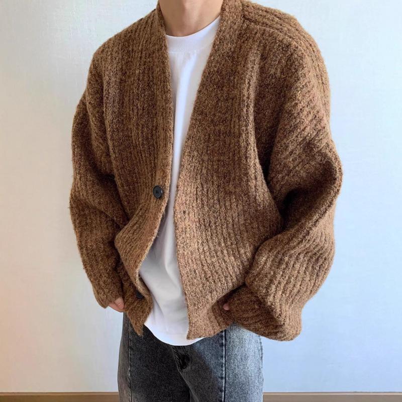 Men s High-End Wide Heavyweight Knit Cardigan - American Style Casual SpringAutumn Sweater XL коричневый 2390₽
