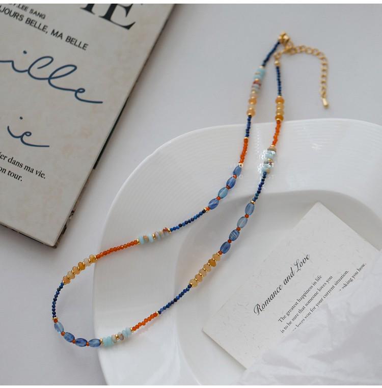 Náhrdelník z lapisu lazuli inspirovaný Dunhuangem: Modrý a oranžový inkoustový řetízek na klíční kost v čínském stylu