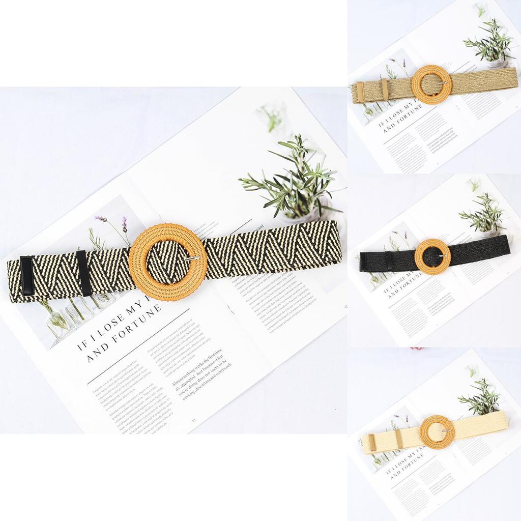 Woven Cotton Linen Belt For Women With Large Buckle For Summer Casual And Beach Wear