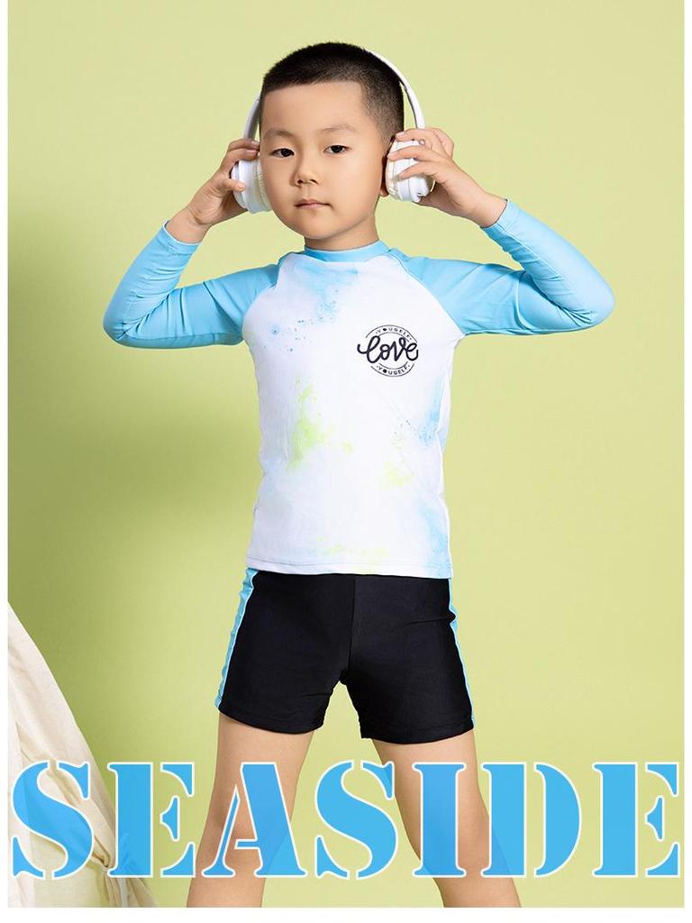 New Boys' Toddler Colorblock Long Sleeve Shorty Swimsuit