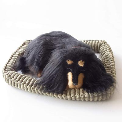 Ninian und Kino Perfect Pet (Klein) Dackel lang (Schwarz und Lohfarben) Plüschhund, Realistisch, Lebensechter Dackel, Tier, Beruhigend, Beweglich, Geschenk,